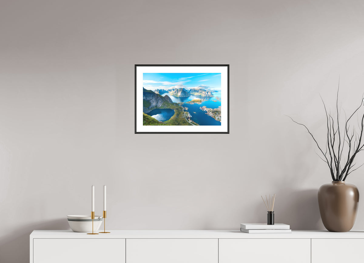 Reinebringen View, Lofoten Norway, 45 x 30 cm, framed Schwarz