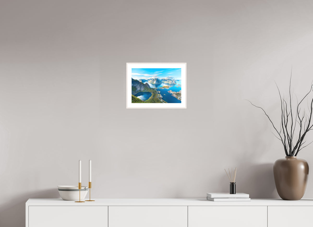 Reinebringen View, Lofoten Norway, 30 x 20 cm, framed Weiß