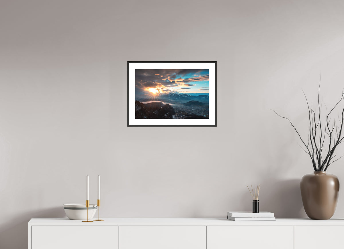 Rhine Valley Winter Sunset, Vorarlberg, 45 x 30 cm, framed Schwarz