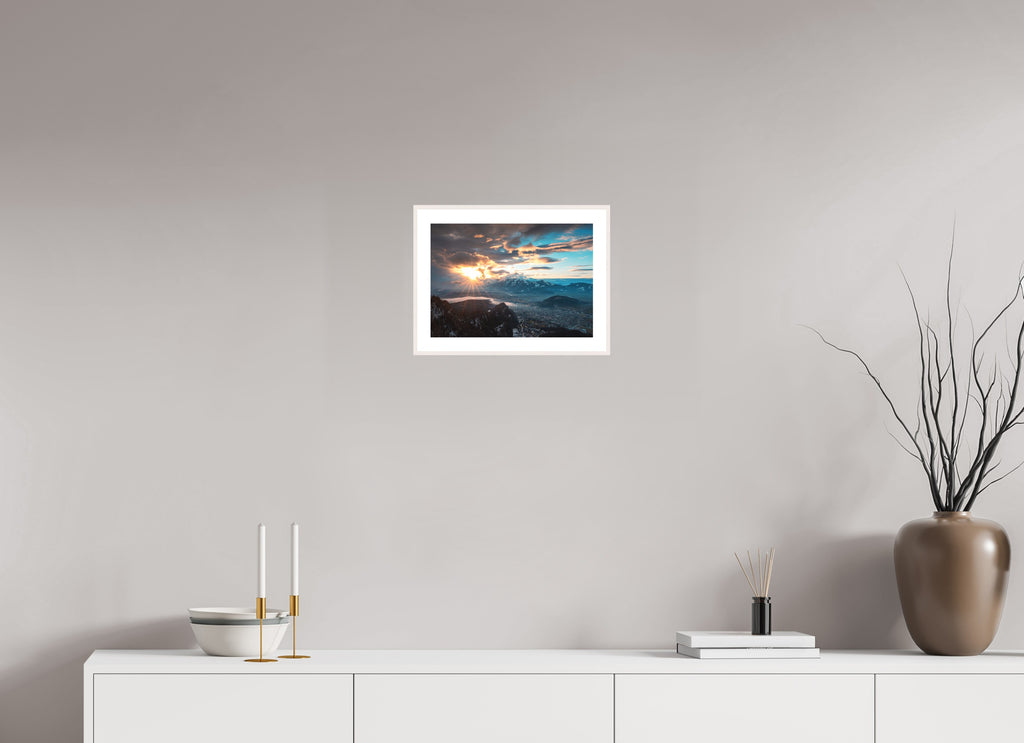 Rhine Valley Winter Sunset, Vorarlberg, 30 x 20 cm, framed Weiß