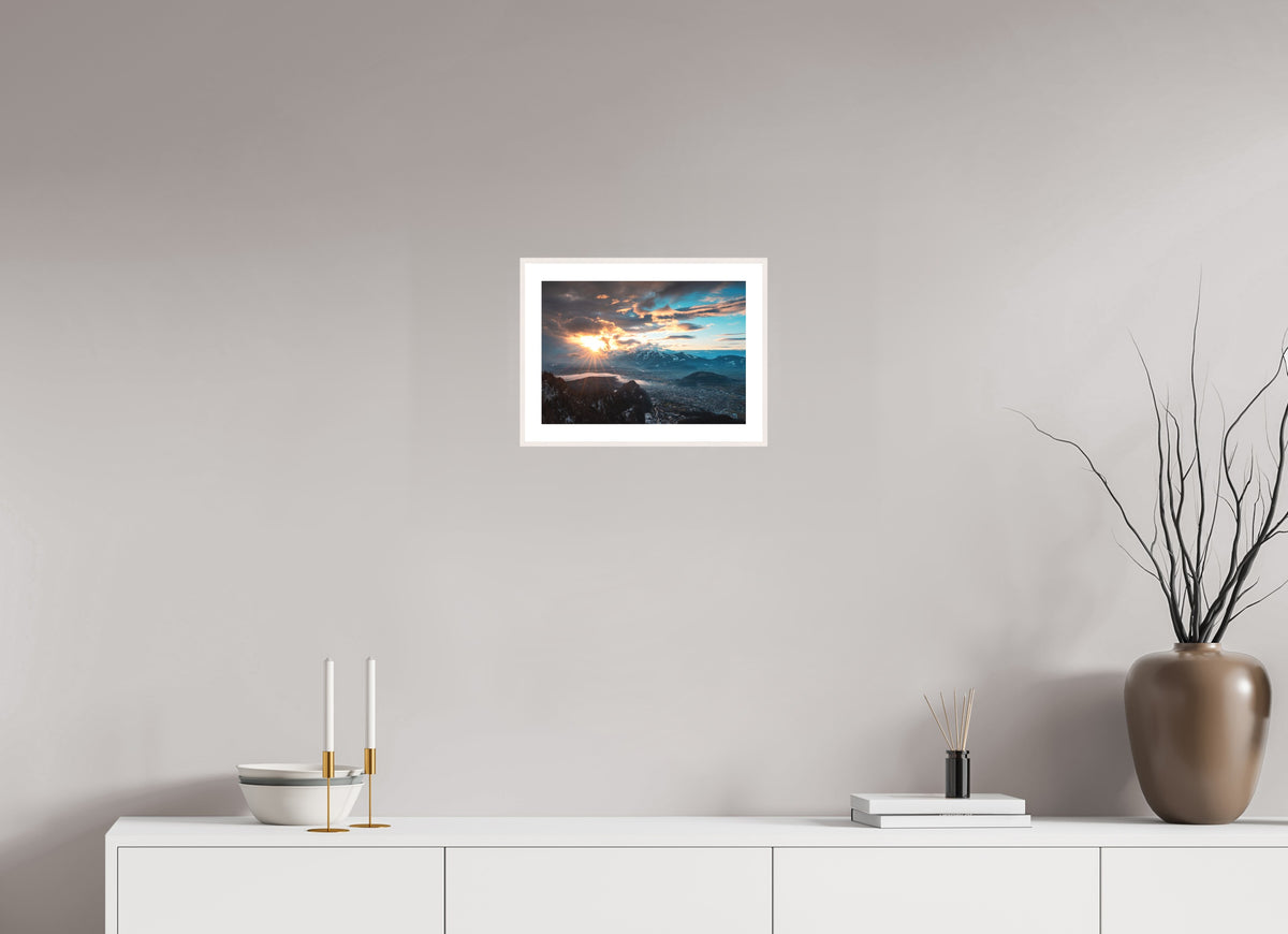 Rhine Valley Winter Sunset, Vorarlberg, 30 x 20 cm, framed Weiß