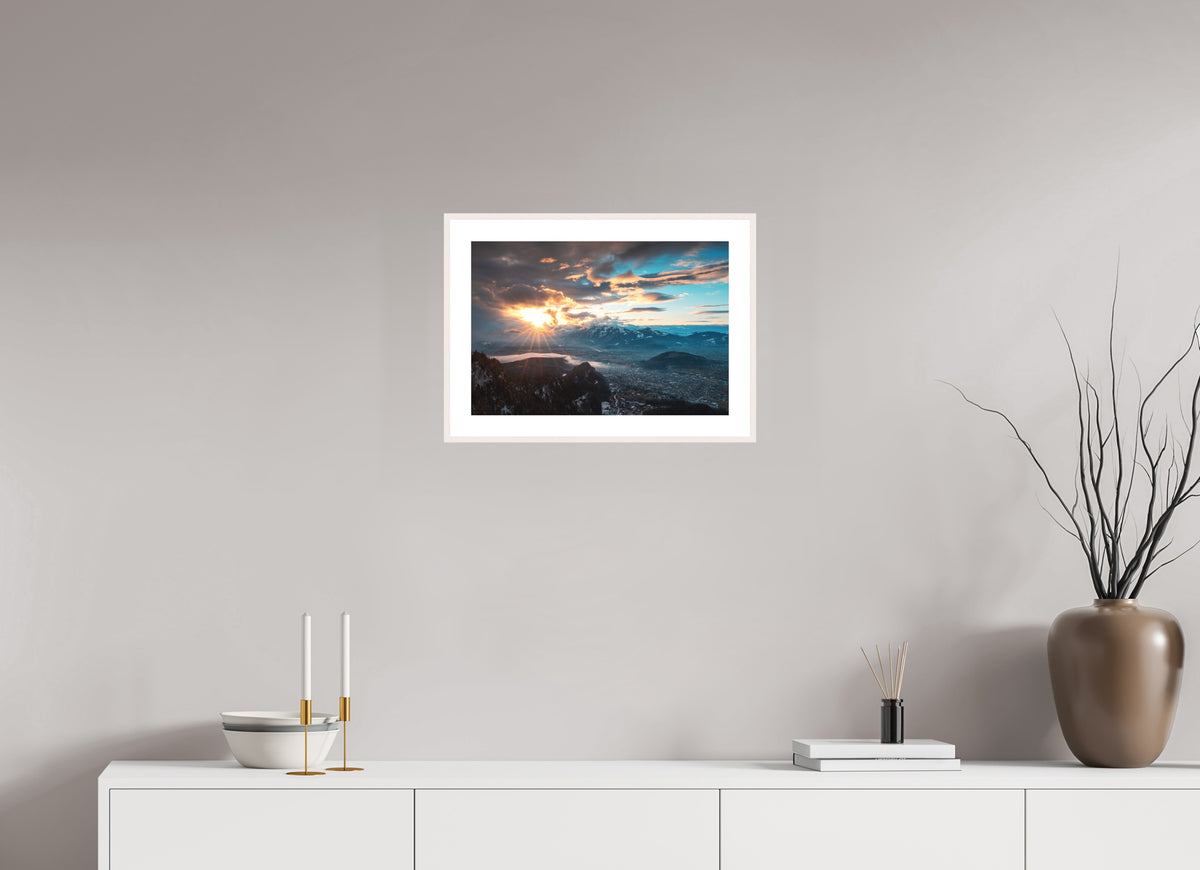 Rhine Valley Winter Sunset, Vorarlberg, 45 x 30 cm, framed Weiß