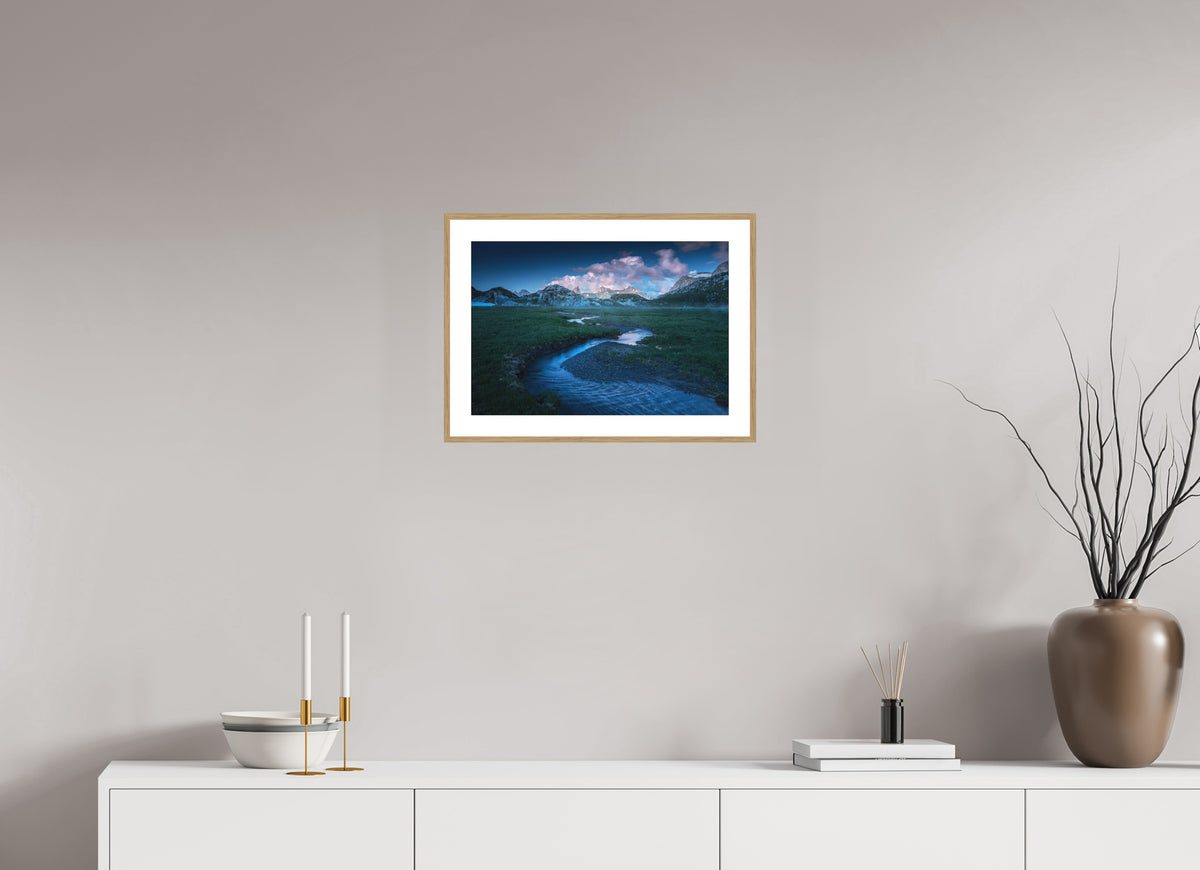 Madloch River Bend at Blue Hour, Lech, 45 x 30 cm, framed Holzoptik