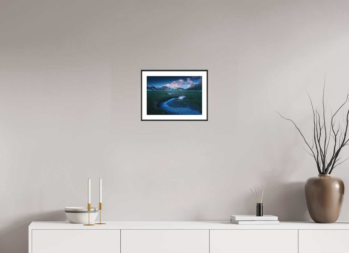 Madloch River Bend at Blue Hour, Lech, 30 x 20 cm, framed Schwarz