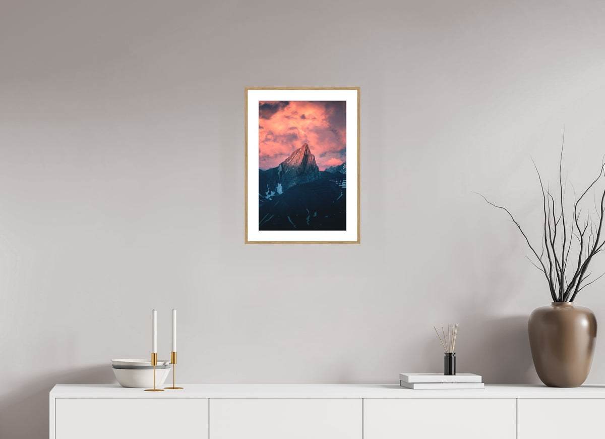 Roggspitze Sunset, Vorarlberg Austria, 30 x 45 cm, framed Holzoptik