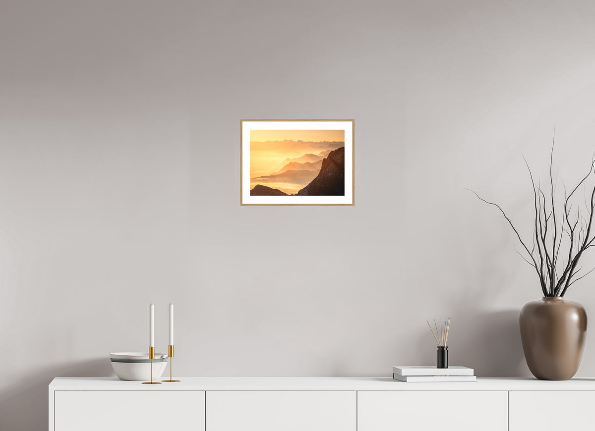 Säntis Hazy Sunrise Layers, Switzerland, 30 x 20 cm, framed Holzoptik