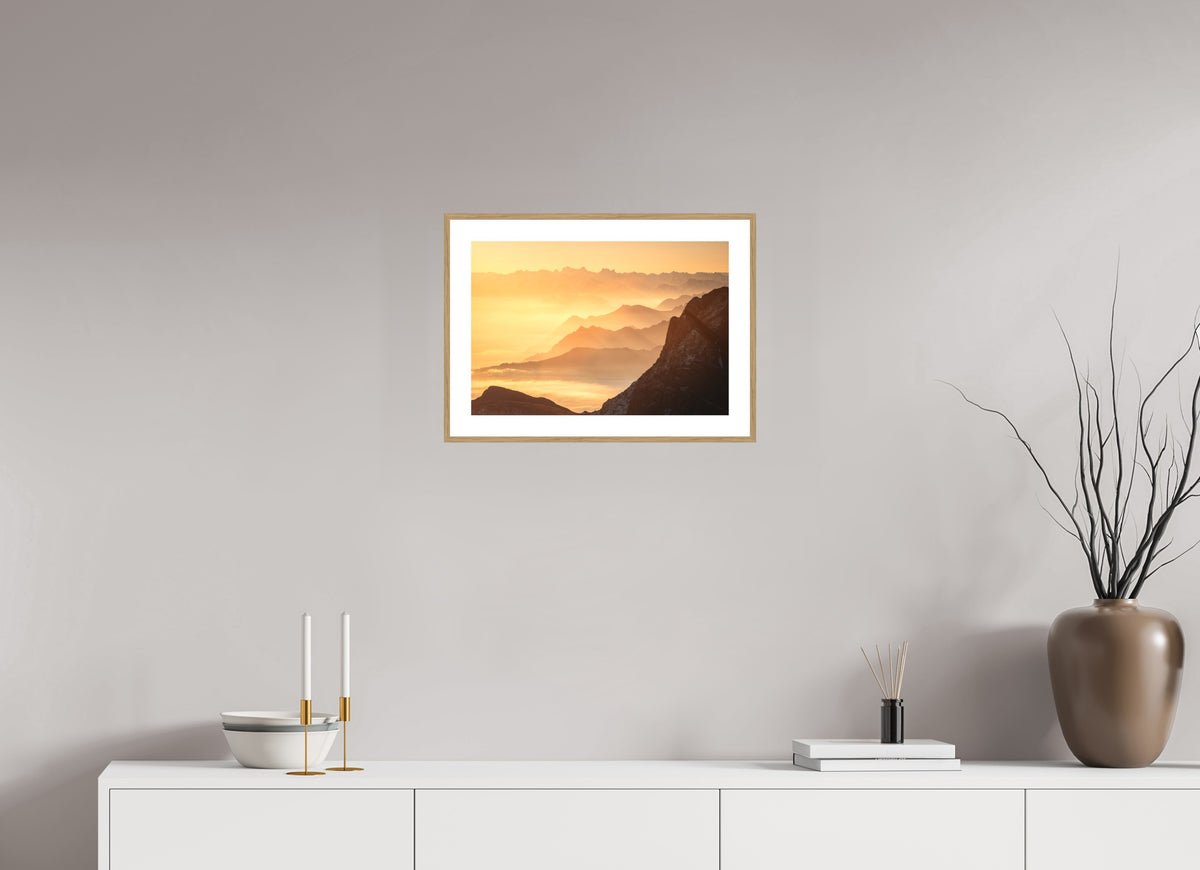 Säntis Hazy Sunrise Layers, Switzerland, 45 x 30 cm, framed Holzoptik