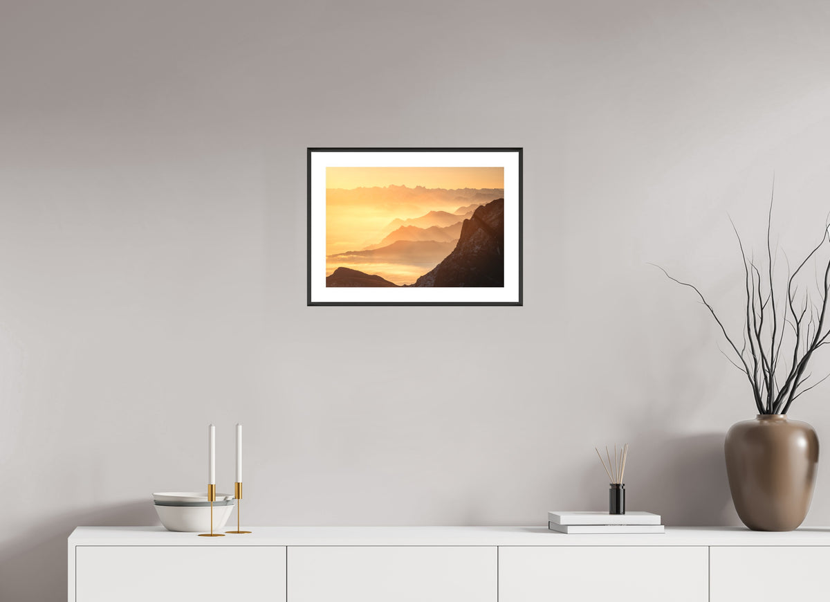 Säntis Hazy Sunrise Layers, Switzerland, 45 x 30 cm, framed Schwarz