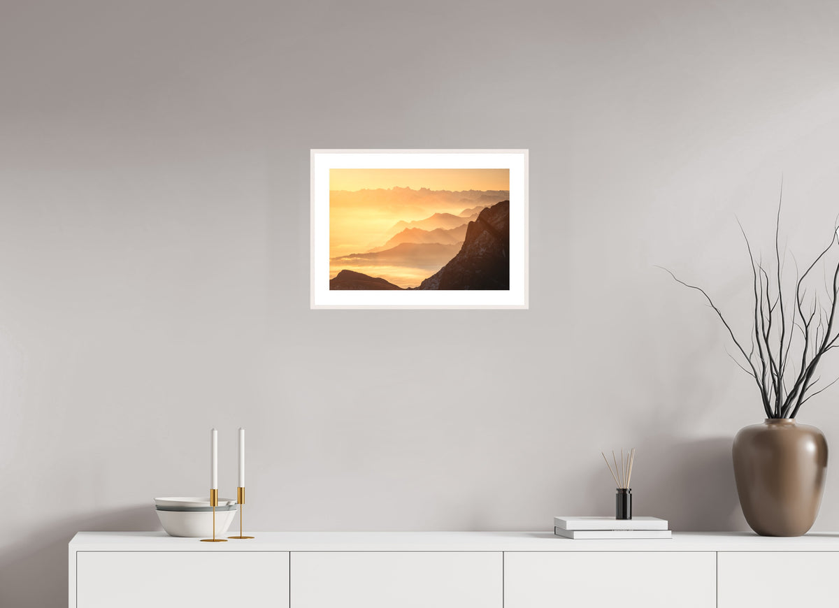 Säntis Hazy Sunrise Layers, Switzerland, 45 x 30 cm, framed Weiß