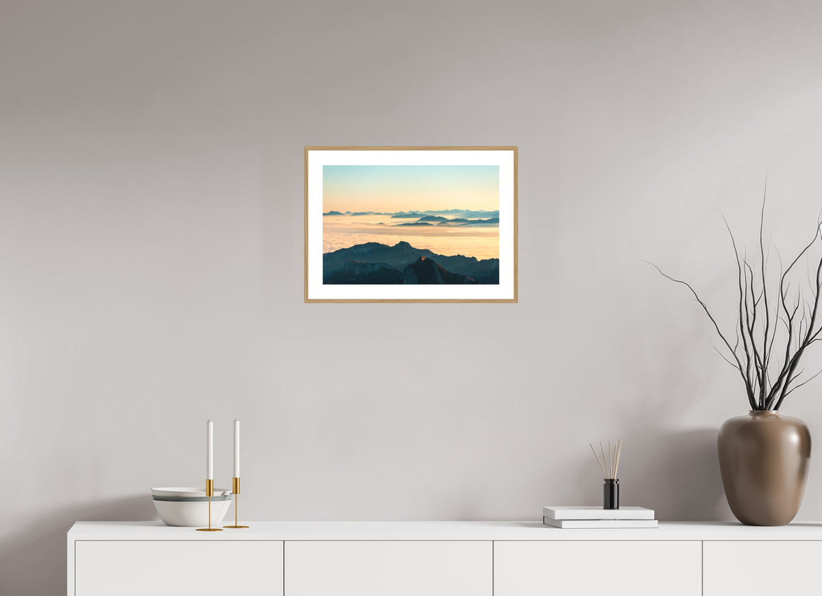 Säntis Morning Layers, Switzerland, 45 x 30 cm, framed Holzoptik