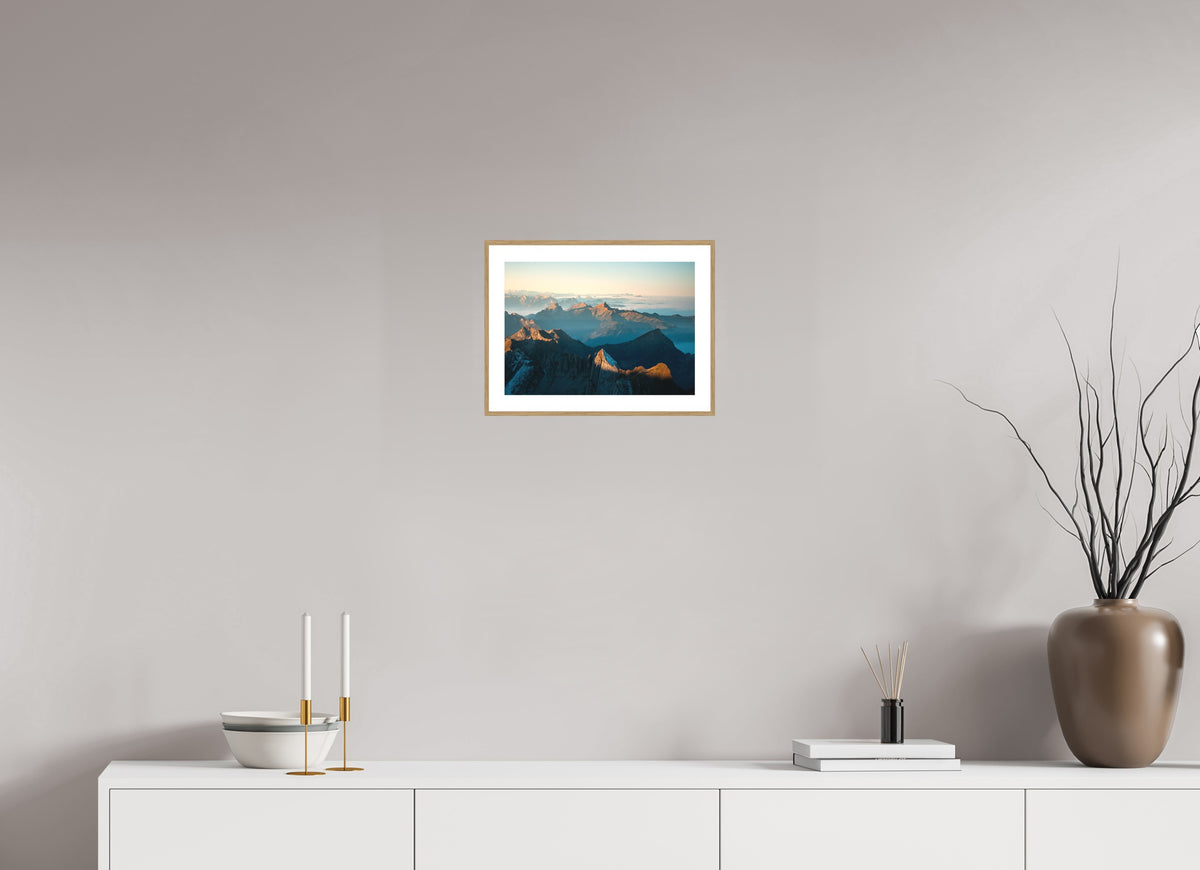 Säntis Morning Ridge Light, Switzerland, 30 x 20 cm, framed Holzoptik