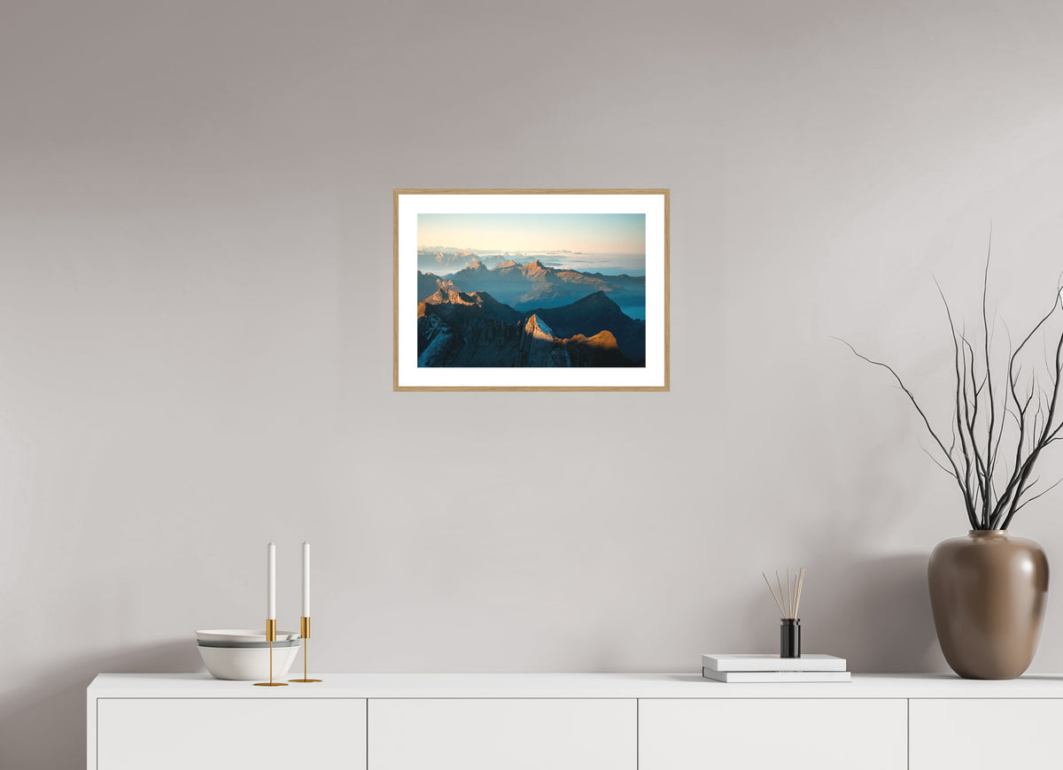 Säntis Morning Ridge Light, Switzerland, 45 x 30 cm, framed Holzoptik