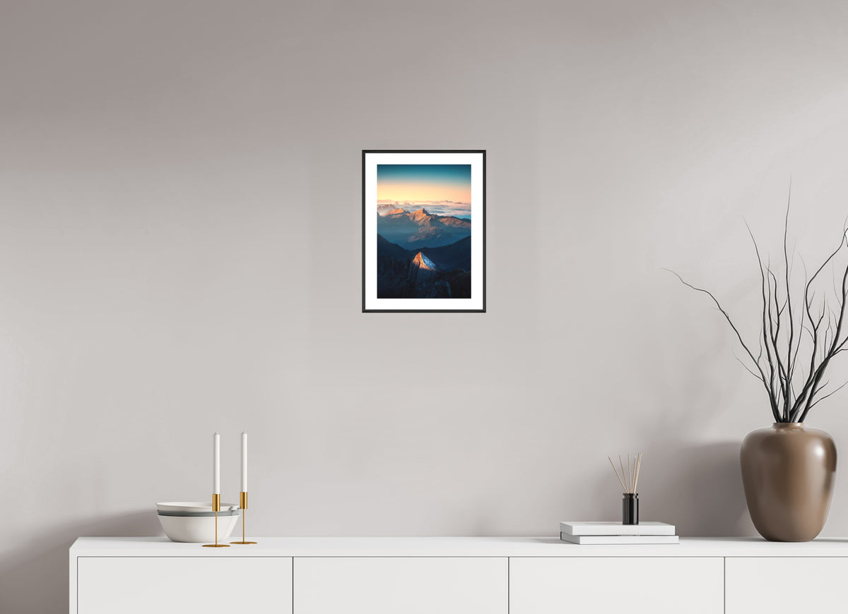Säntis Peak Glow at Sunrise, Switzerland, 20 x 30 cm, framed Schwarz