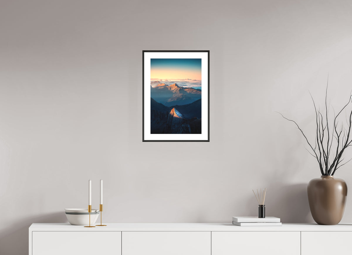 Säntis Peak Glow at Sunrise, Switzerland, 30 x 45 cm, framed Schwarz