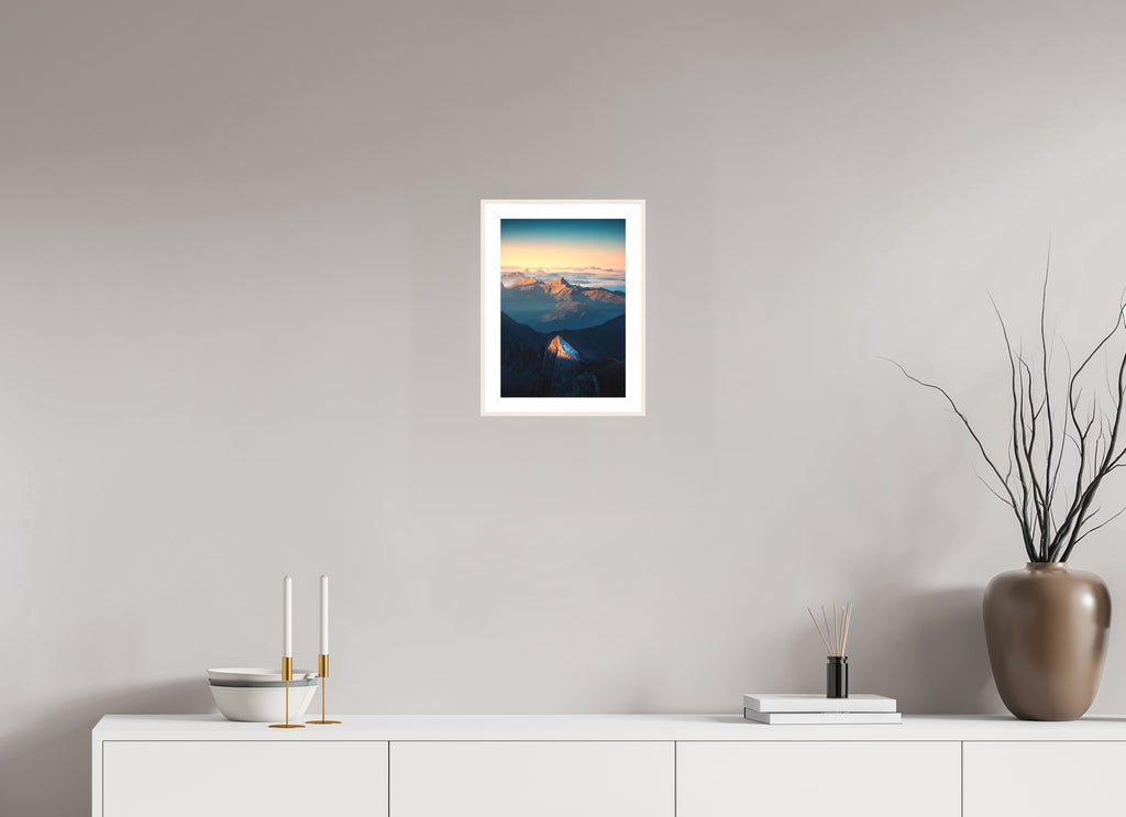 Säntis Peak Glow at Sunrise, Switzerland, 20 x 30 cm, framed Weiß