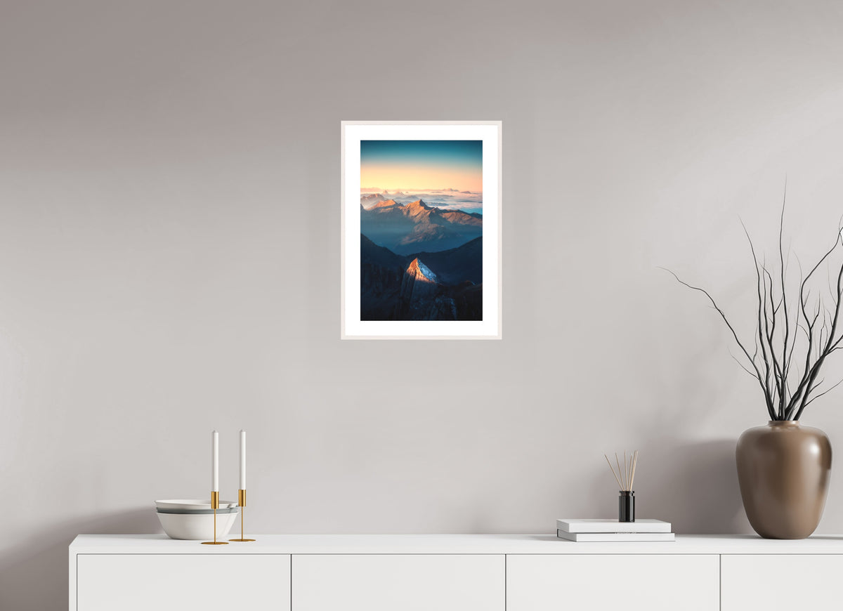 Säntis Peak Glow at Sunrise, Switzerland, 30 x 45 cm, framed Weiß