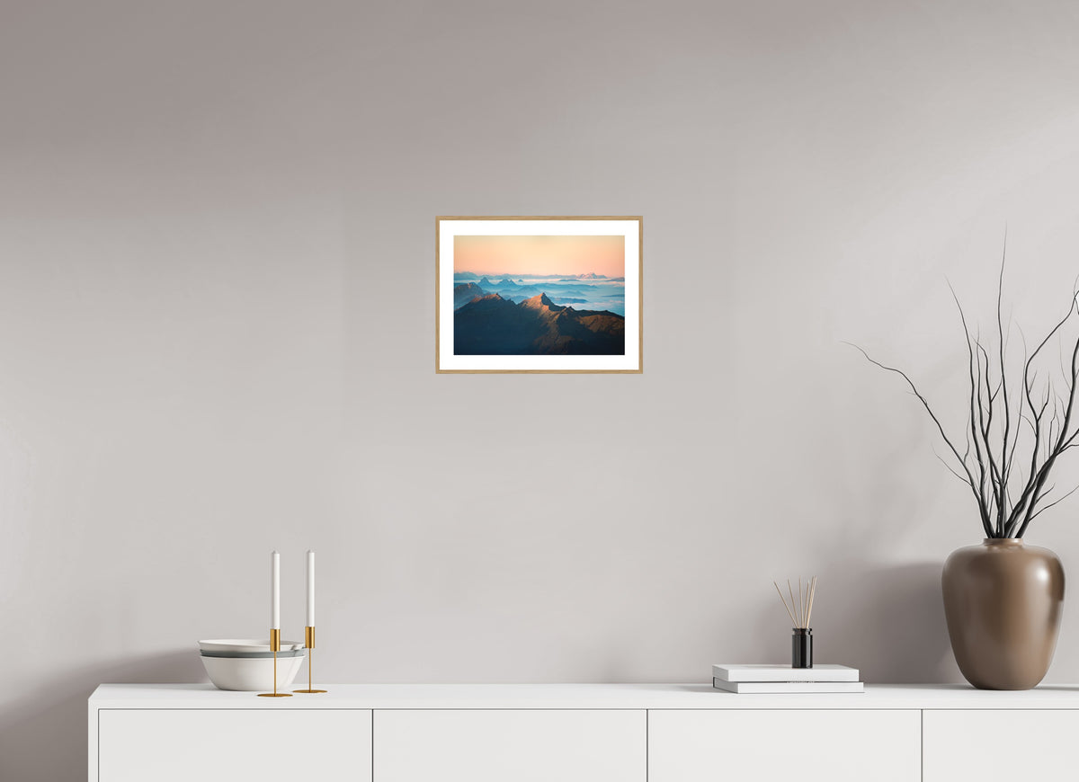 Säntis Sunrise, Silhouette Peaks, 30 x 20 cm, framed Holzoptik