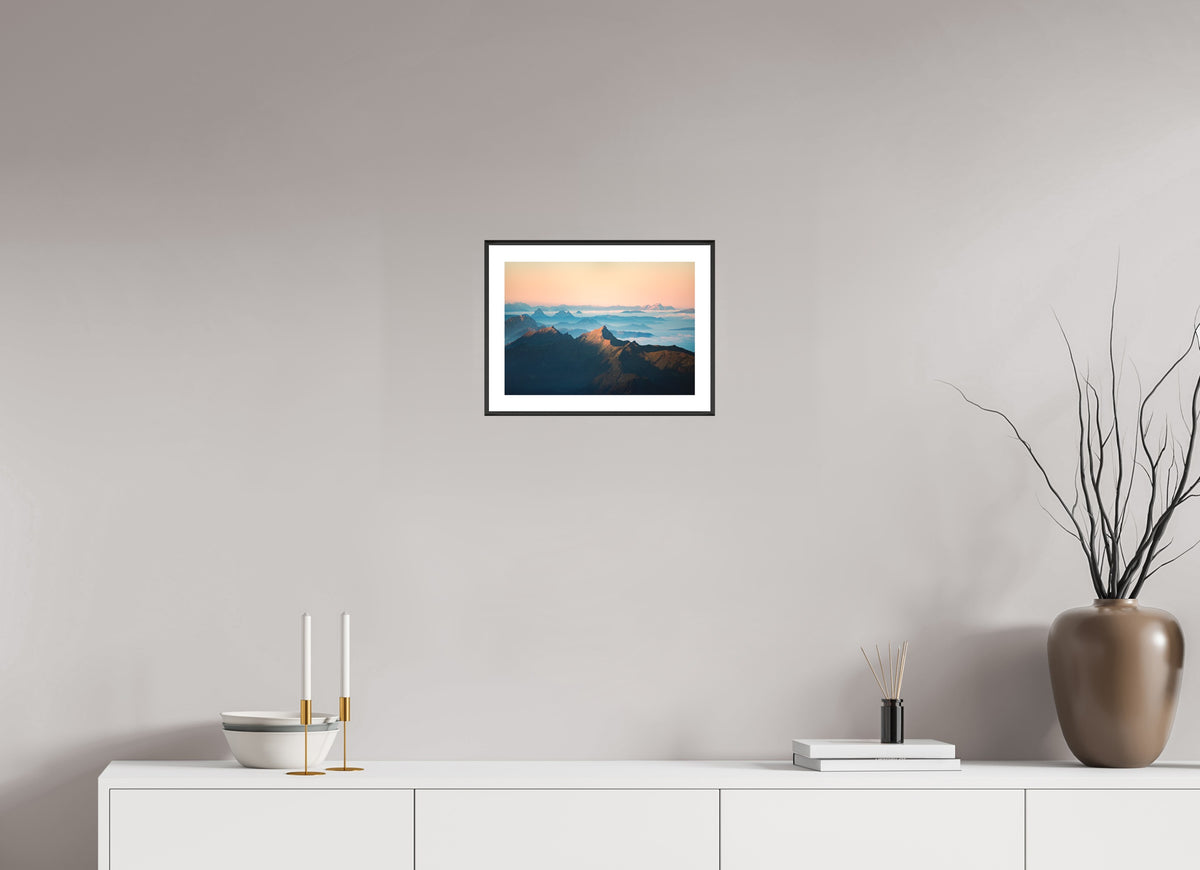 Säntis Sunrise, Silhouette Peaks, 30 x 20 cm, framed Schwarz
