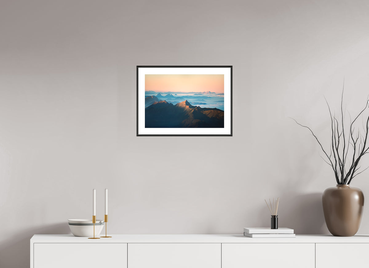 Säntis Sunrise, Silhouette Peaks, 45 x 30 cm, framed Schwarz