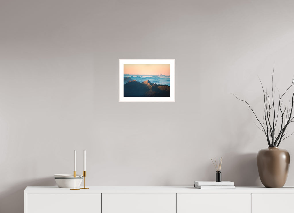 Säntis Sunrise, Silhouette Peaks, 30 x 20 cm, framed Weiß
