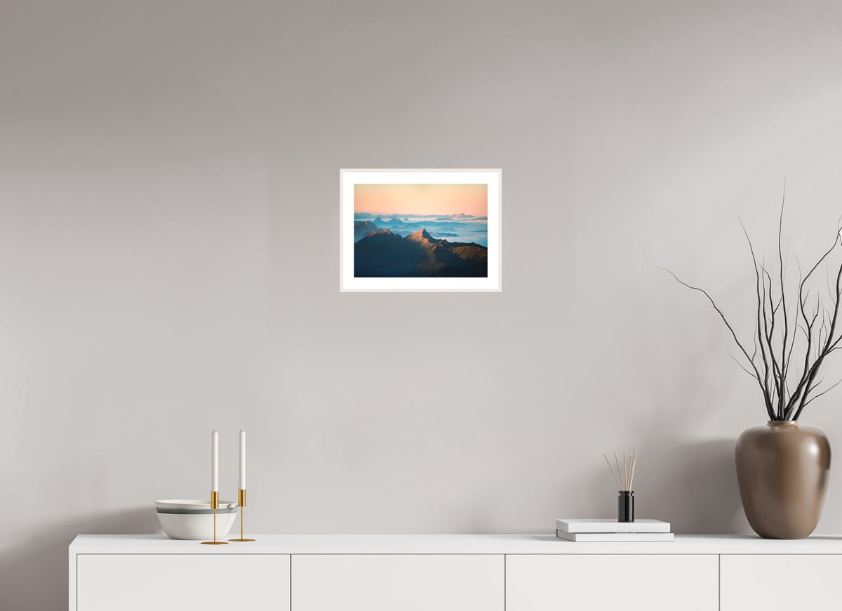 Säntis Sunrise, Silhouette Peaks, 30 x 20 cm, framed Weiß