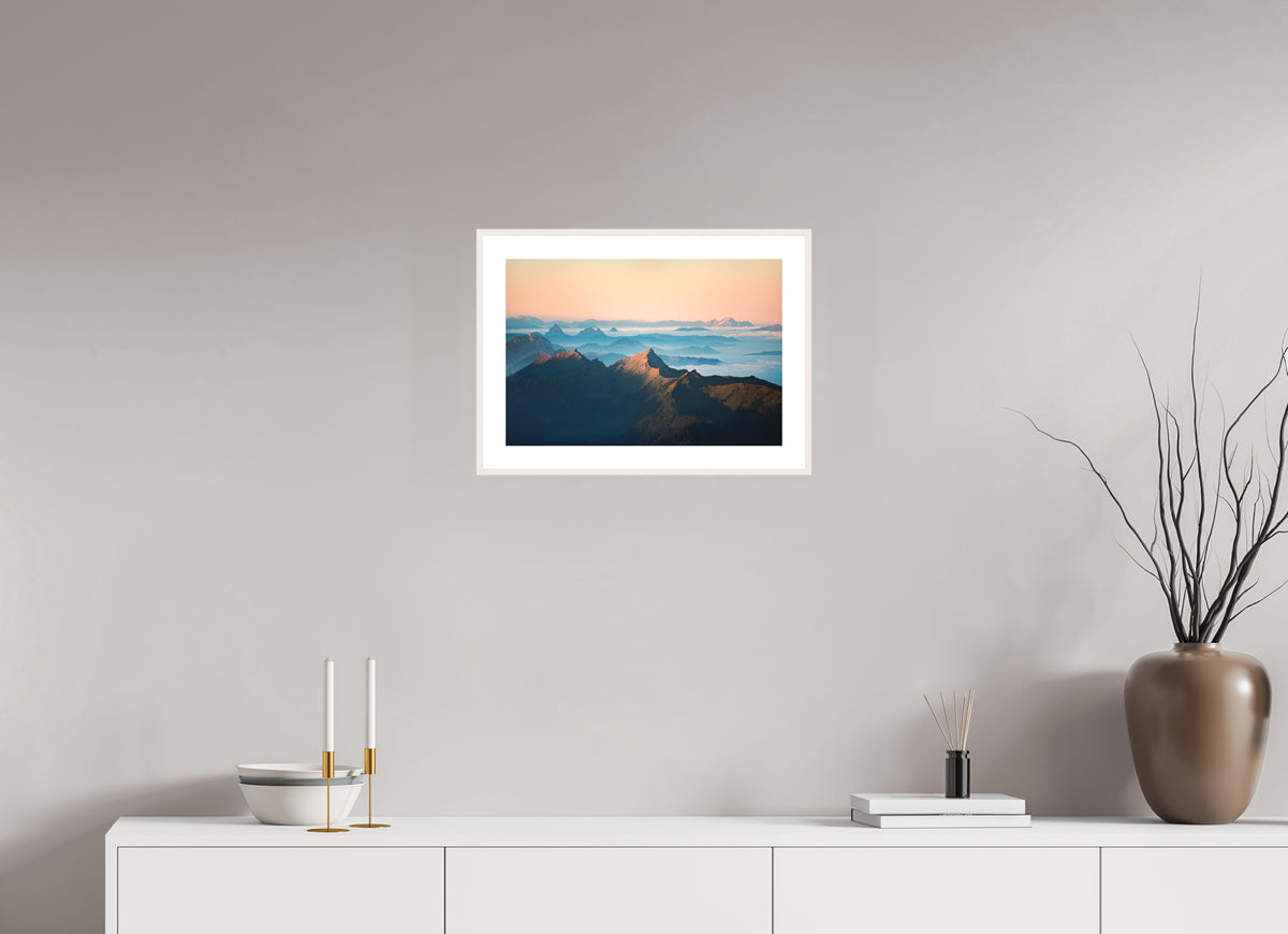 Säntis Sunrise, Silhouette Peaks, 45 x 30 cm, framed Weiß