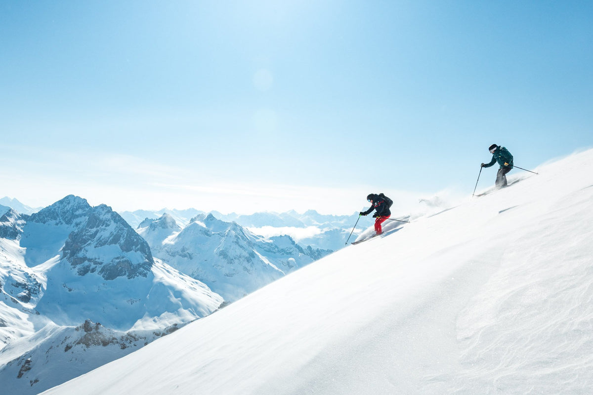 Heliskiing descent on an untouched slope