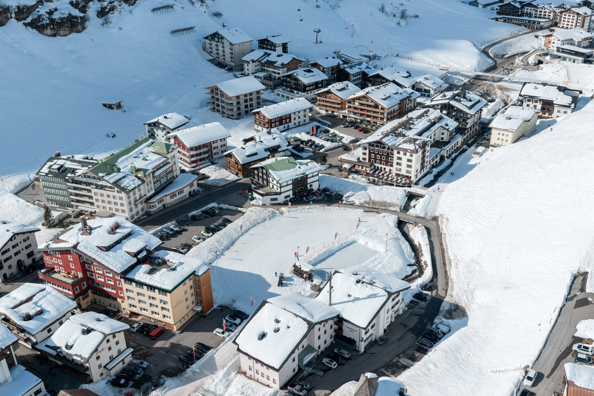 Zürs am Arlberg from the air in winter