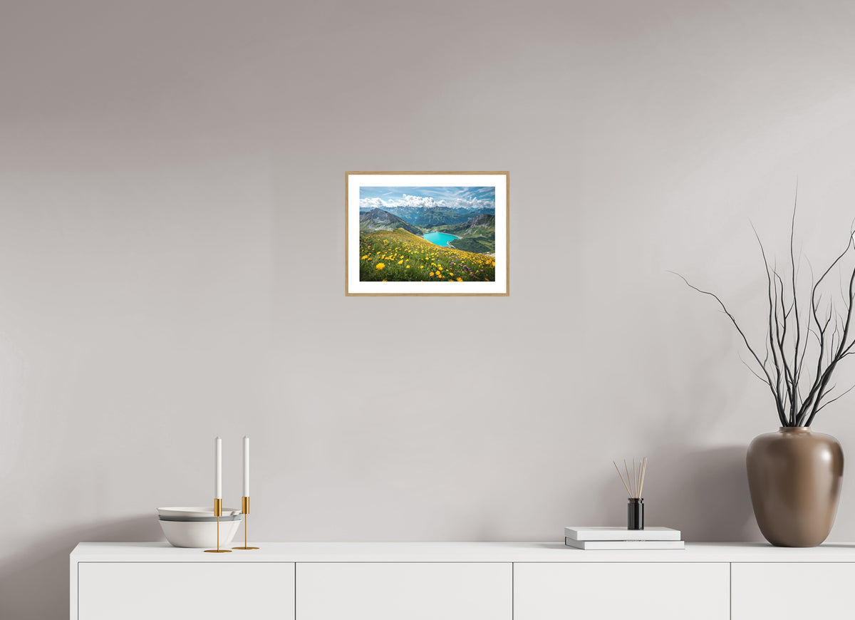 Spullersee Summer Meadow, Lech, 30 x 20 cm, framed Holzoptik