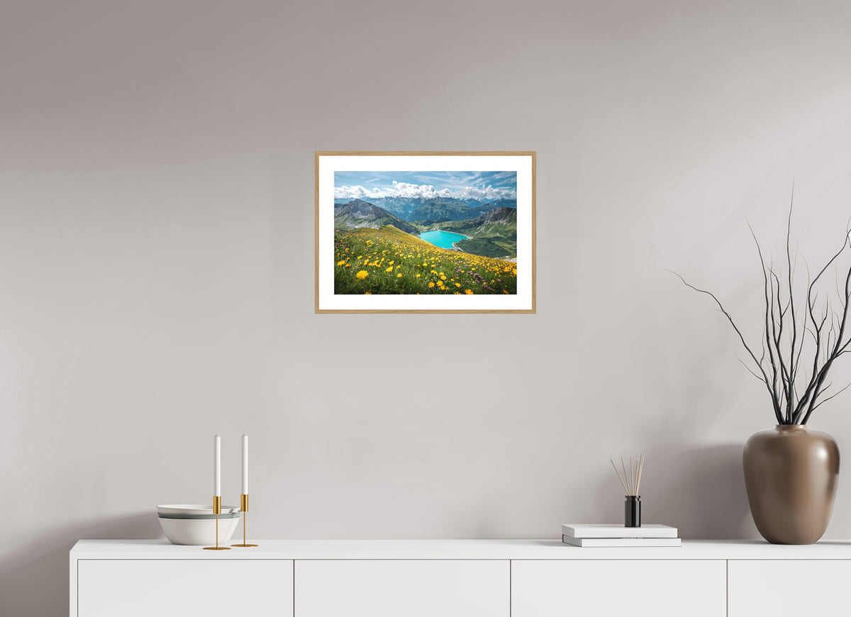 Spullersee Summer Meadow, Lech, 45 x 30 cm, framed Holzoptik