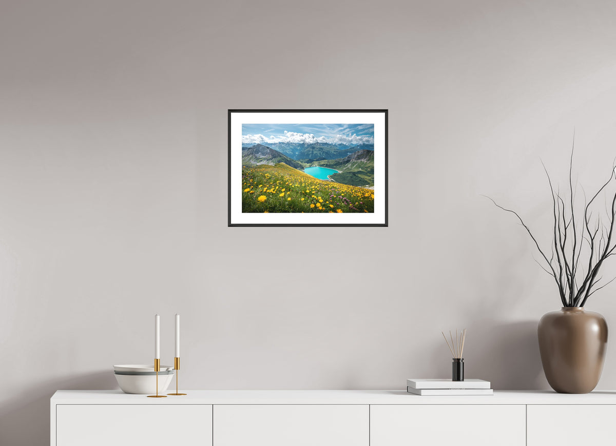 Spullersee Summer Meadow, Lech, 45 x 30 cm, framed Schwarz