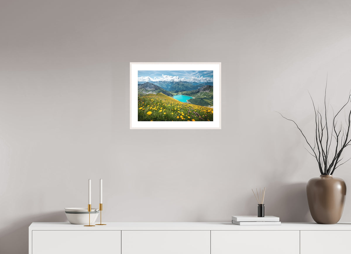Spullersee Summer Meadow, Lech, 45 x 30 cm, framed Weiß