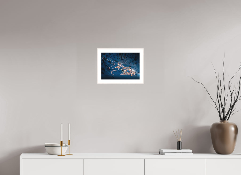 Night Light Trails, Stuben Arlberg, 30 x 20 cm, framed Weiß