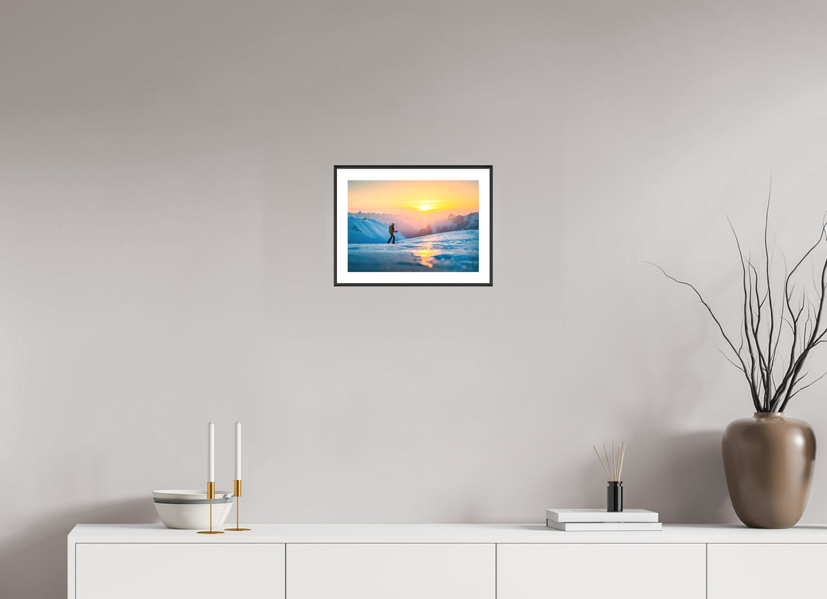 Ski Tour Sunset, Stuben Arlberg, 30 x 20 cm, framed Schwarz