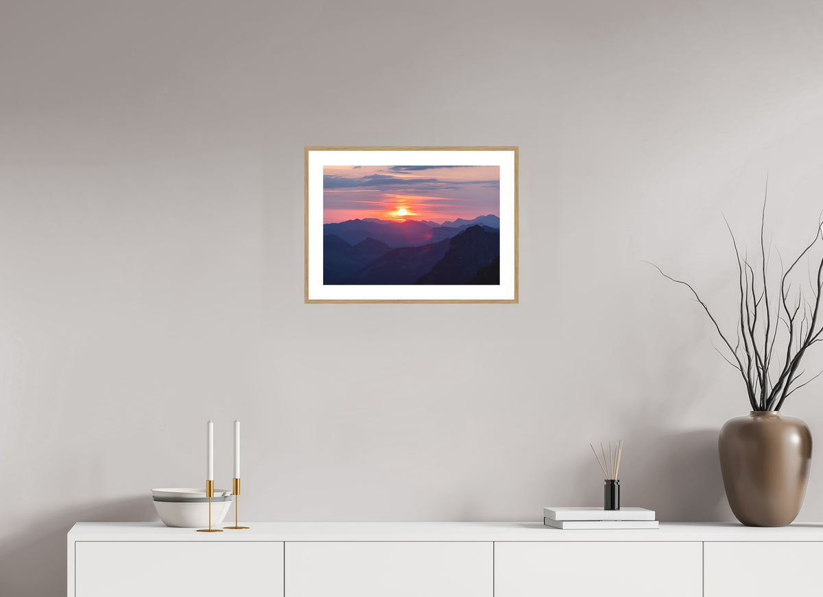 Hohe Matona Sunrise Layers, Alps, 45 x 30 cm, framed Holzoptik