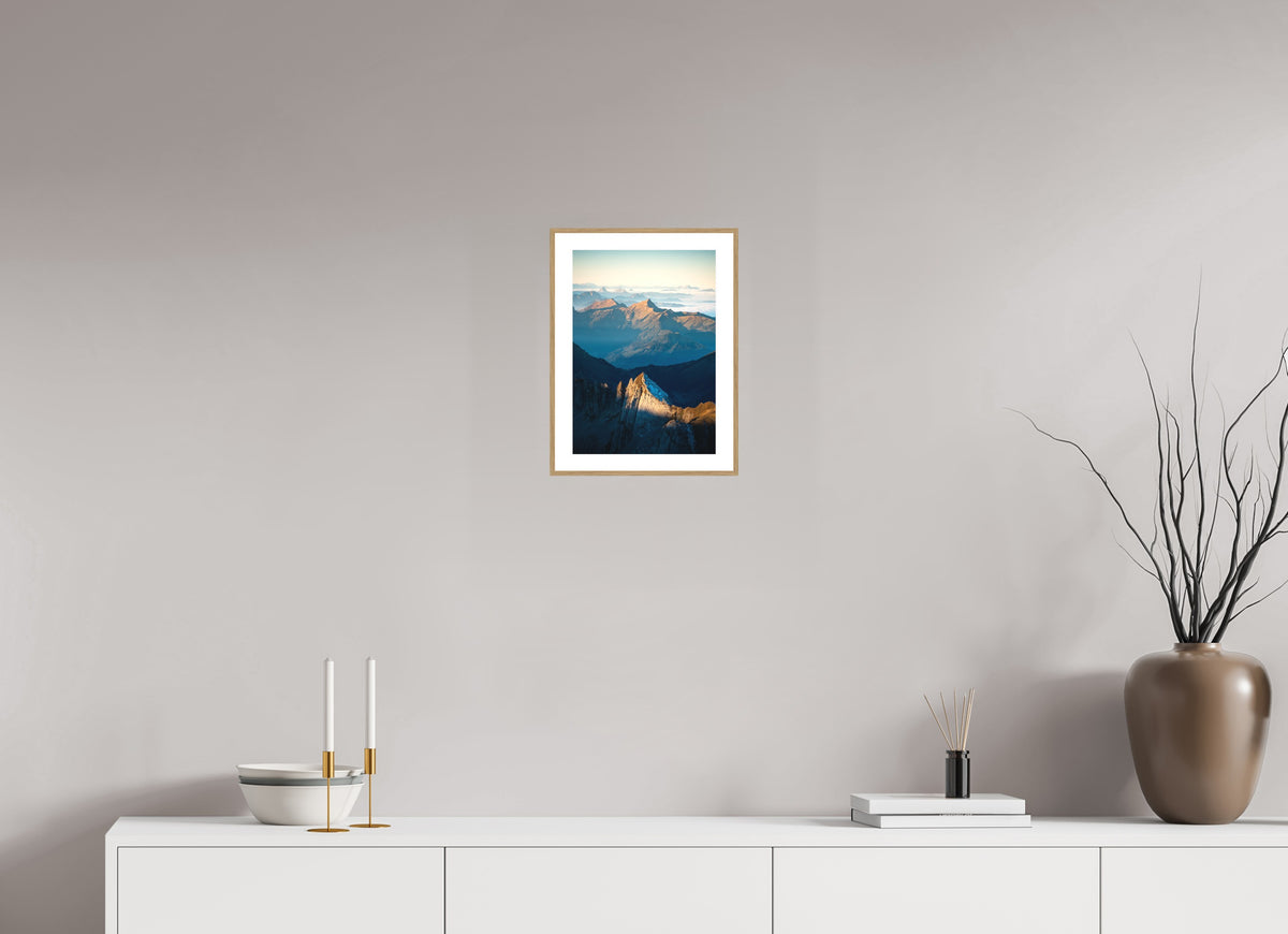 Säntis Peak at Sunrise, Switzerland, 20 x 30 cm, framed Holzoptik