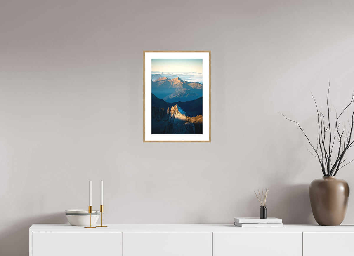 Säntis Peak at Sunrise, Switzerland, 30 x 45 cm, framed Holzoptik