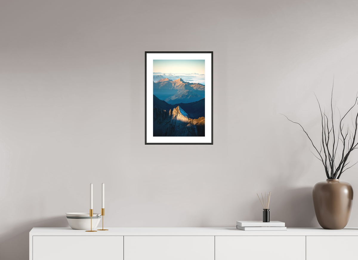 Säntis Peak at Sunrise, Switzerland, 30 x 45 cm, framed Schwarz