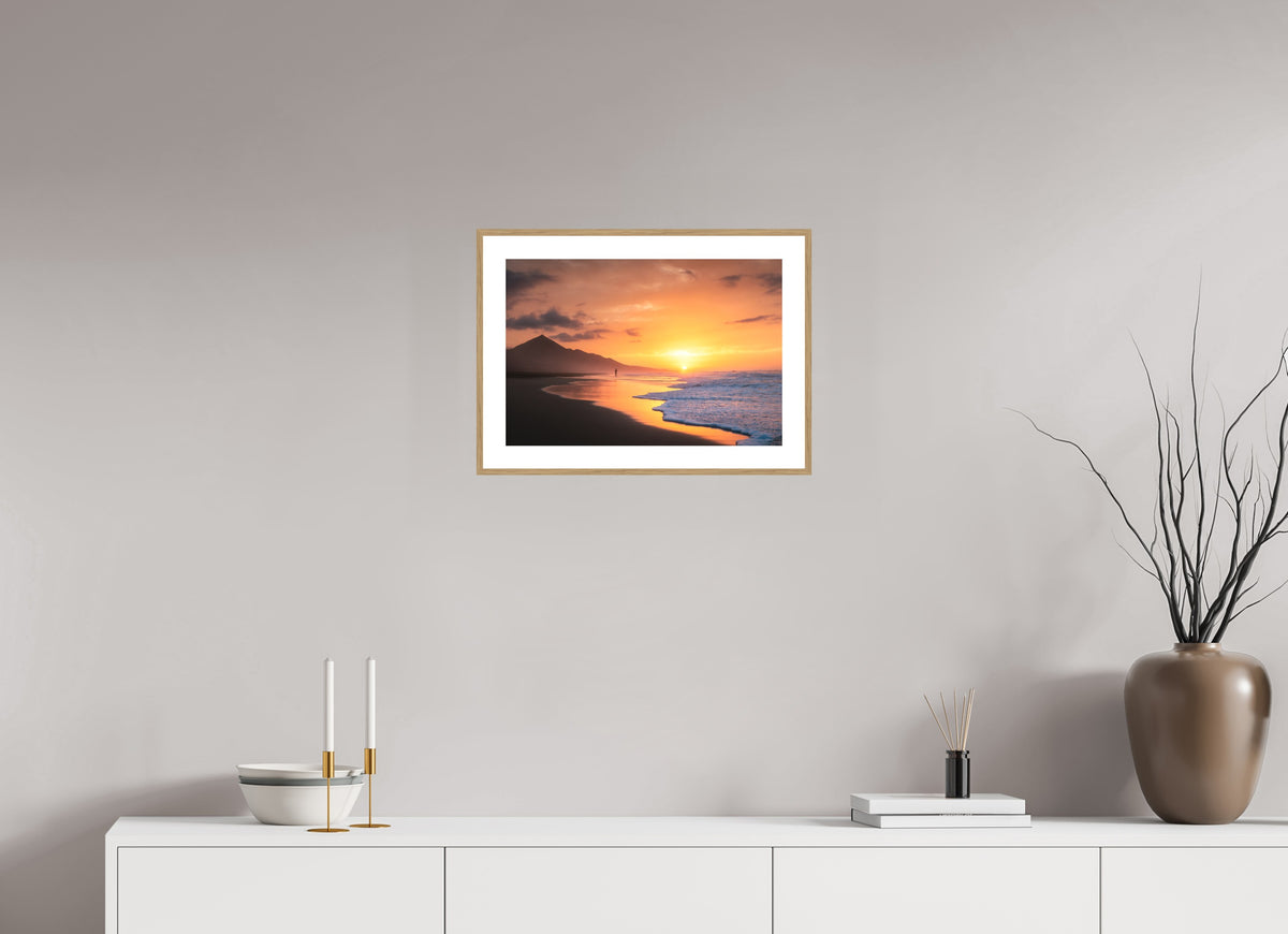 Sunset Angler at Cofete, Fuerteventura, 45 x 30 cm, framed Holzoptik