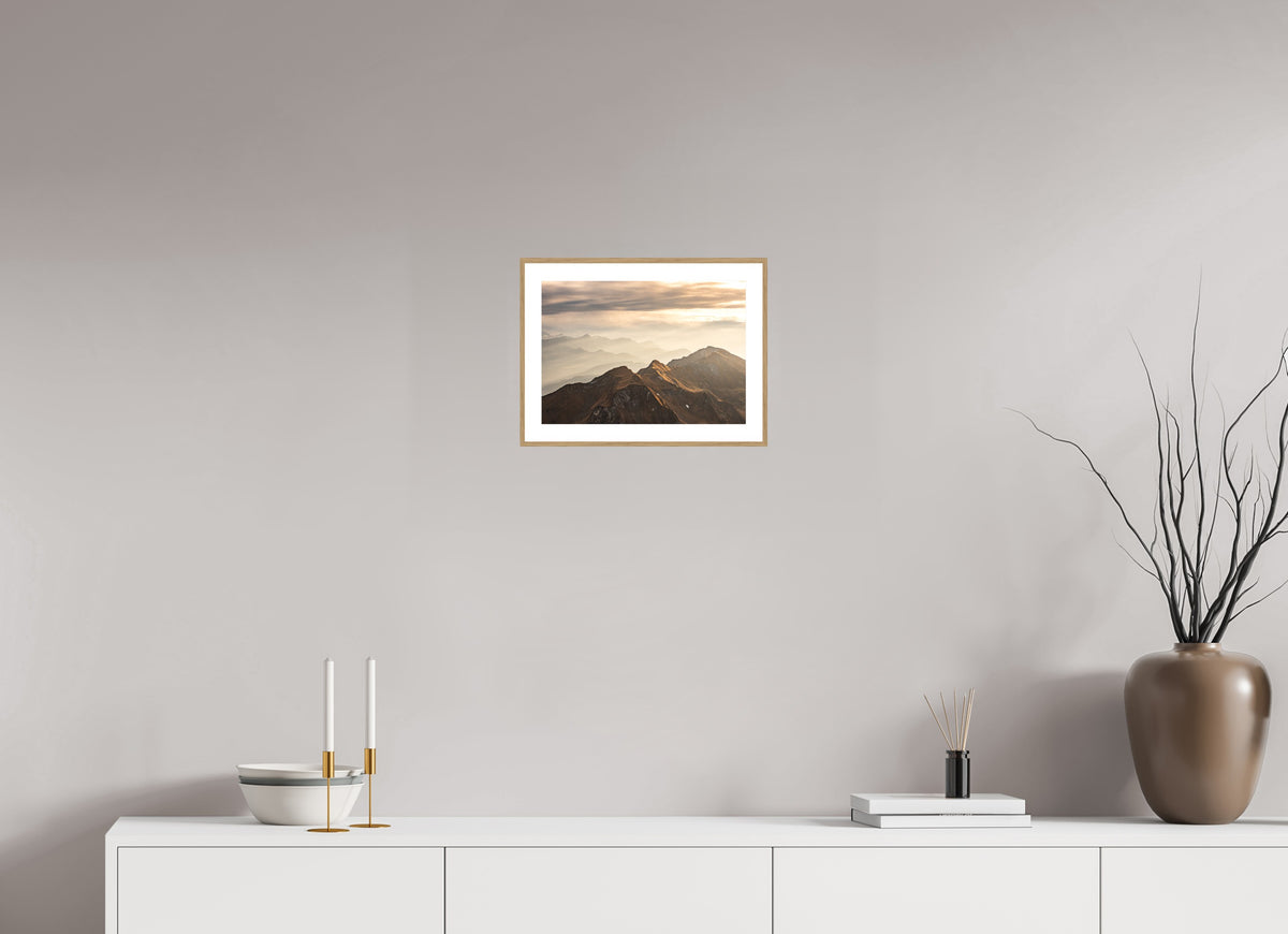 Alpine Cloud Inversion at Sunset, 30 x 20 cm, framed Holzoptik