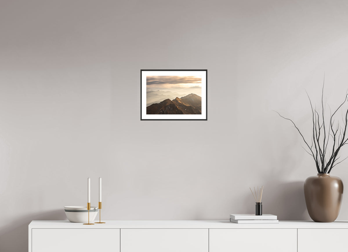 Alpine Cloud Inversion at Sunset, 30 x 20 cm, framed Schwarz