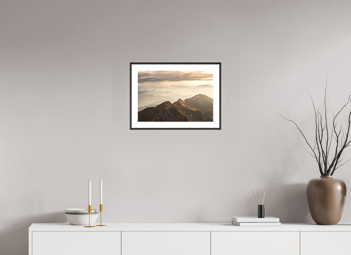 Alpine Cloud Inversion at Sunset, 45 x 30 cm, framed Schwarz