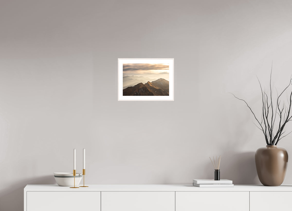 Alpine Cloud Inversion at Sunset, 30 x 20 cm, framed Weiß
