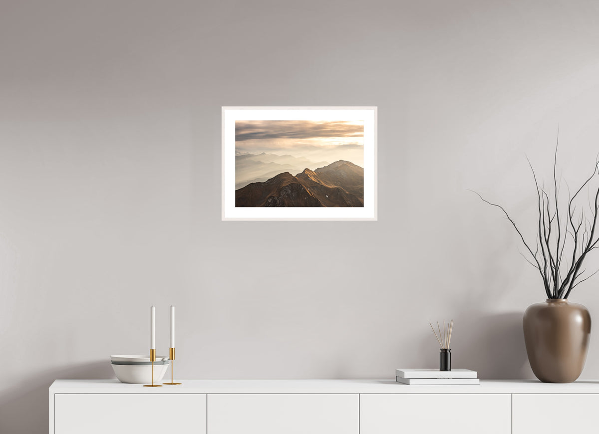 Alpine Cloud Inversion at Sunset, 45 x 30 cm, framed Weiß