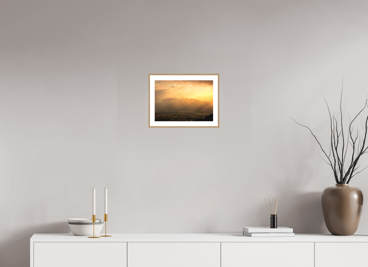 Hoher Kasten in Golden Light, Alpstein, 30 x 20 cm, framed Holzoptik