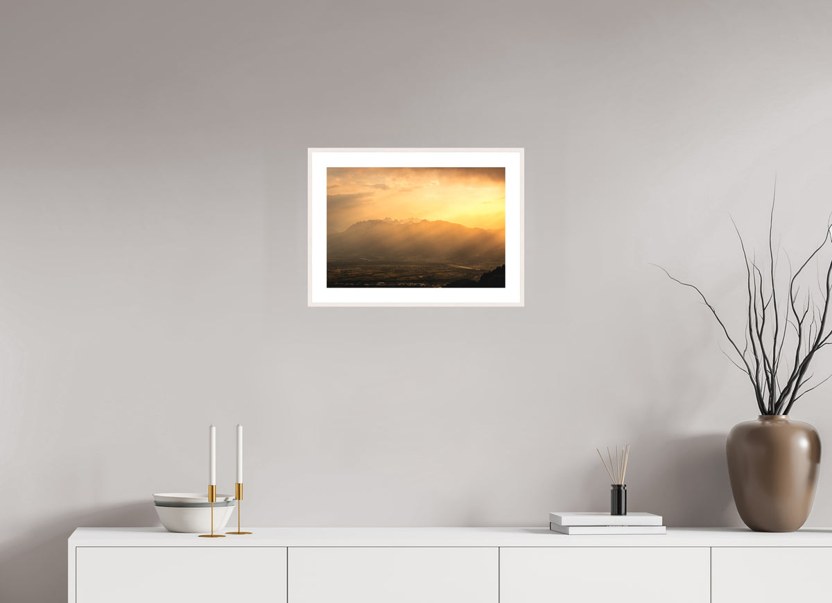 Hoher Kasten in Golden Light, Alpstein, 45 x 30 cm, framed Weiß