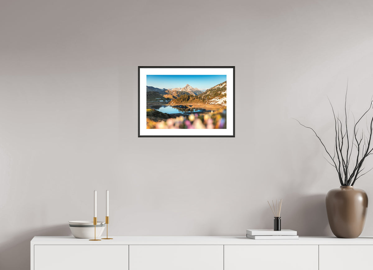 Körbersee Sunset, Warth Arlberg, 45 x 30 cm, framed Schwarz