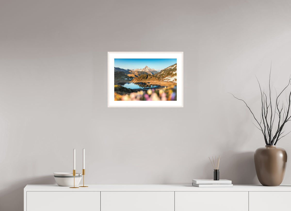 Körbersee Sunset, Warth Arlberg, 45 x 30 cm, framed Weiß