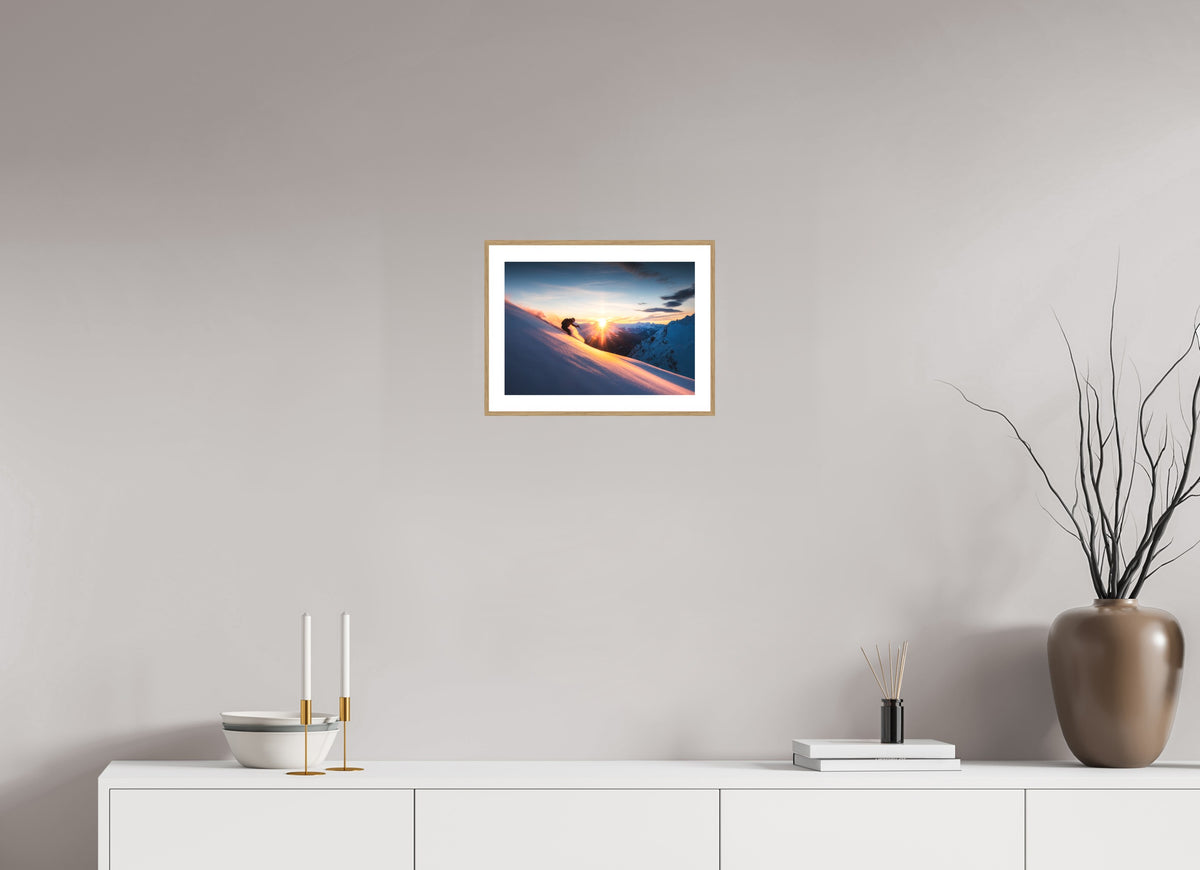 Ski Sunset at Trittkopf, Zürs Arlberg, 30 x 20 cm, framed Holzoptik