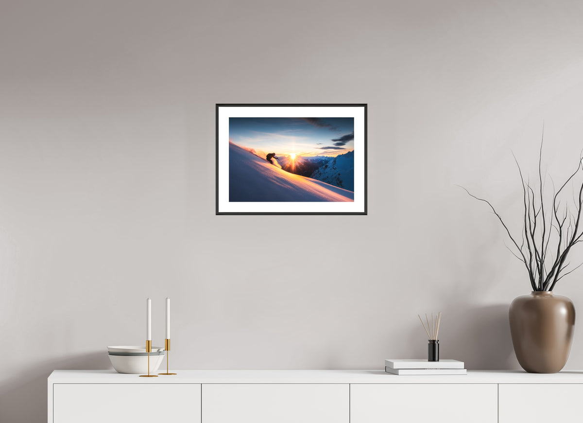 Ski Sunset at Trittkopf, Zürs Arlberg, 45 x 30 cm, framed Schwarz